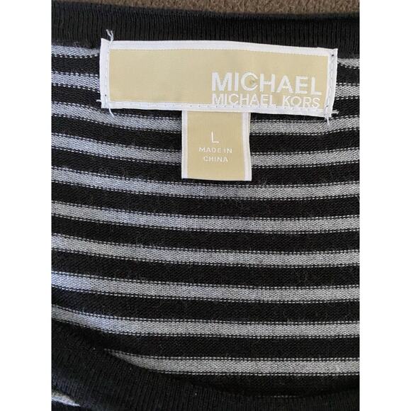 Mchael Kors Sz L Black White Geometric Layered Knit Shoulder Zippers Dress - Picture 6 of 13